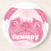 Persoonlijke ROZE Grumpy Puggy Zandsteen Onderzetter (Voorkant)