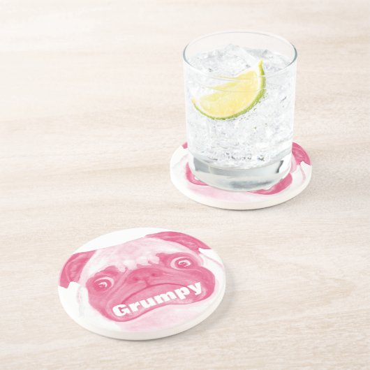 Persoonlijke ROZE Grumpy Puggy Zandsteen Onderzetter (Zijkant)