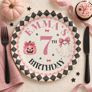 Persoonlijke roze Halloween-verjaardags papieren b Bordje