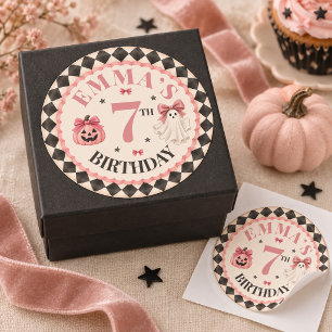 Persoonlijke Roze Halloween Verjaardagsronde Stick Ronde Sticker
