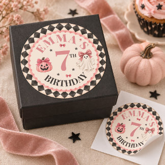 Persoonlijke Roze Halloween Verjaardagsronde Stick Ronde Sticker
