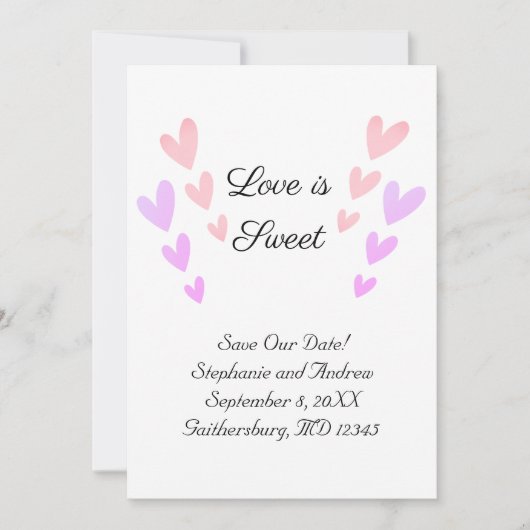 Persoonlijke Roze Hart Liefde Is Zoet Bruiloft Save The Date (Voorkant)