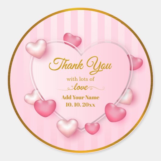 Persoonlijke Roze Harten "Dank Je" Ronde Sticker (Voorkant)