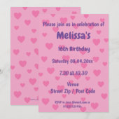 Persoonlijke Roze Hartjes Feest Uitnodiging (Voorkant / Achterkant)
