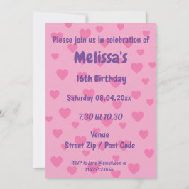 Persoonlijke Roze Hartjes Feest Uitnodiging
