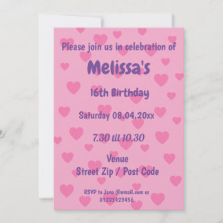 Persoonlijke Roze Hartjes Feest Uitnodiging