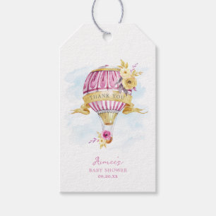 Persoonlijke Roze Heet Luchtballon Baby Shower Cadeaulabel