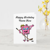 Persoonlijke Roze Hockey Monster Verjaardag voor M Kaart (Gele Bloem)
