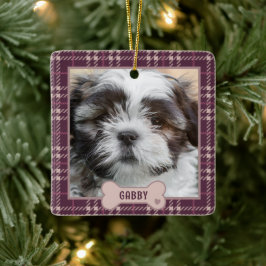 Persoonlijke Roze Huisdier Geruite Kerst Keramisch Ornament