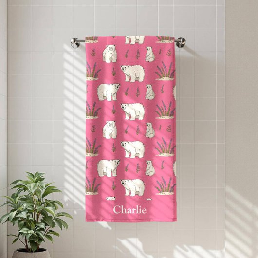 Persoonlijke Roze Ijsbeer Kinderen Badhanddoek
