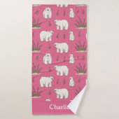 Persoonlijke Roze Ijsbeer Kinderen Badhanddoek (Badhanddoek)