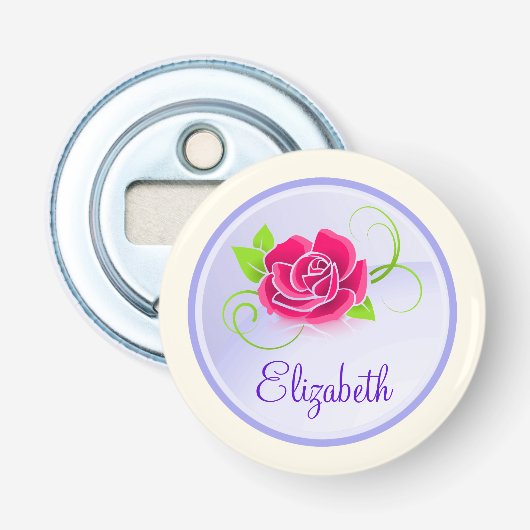 Persoonlijke roze illustratie button flesopener (Voorkant)