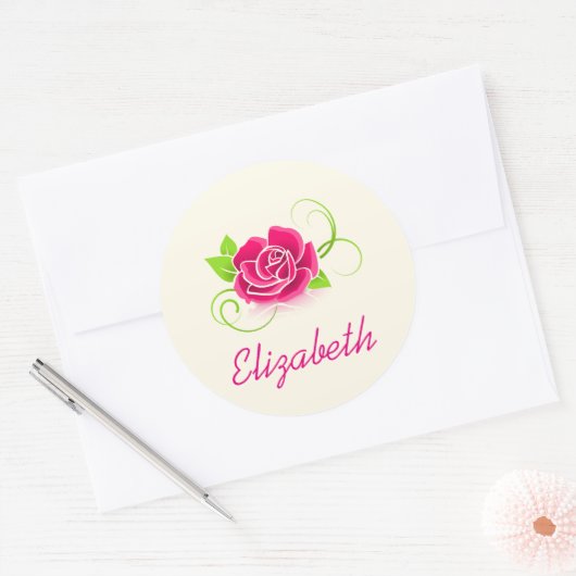 Persoonlijke roze illustratie ronde sticker (Envelop)