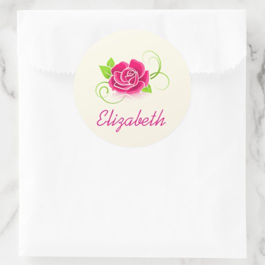 Persoonlijke roze illustratie ronde sticker (Tas)