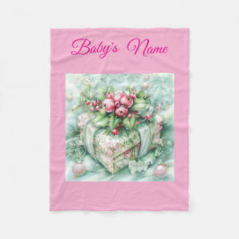 Persoonlijke Roze Kerst Babydeken met Vintage Uits Fleece Deken