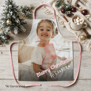 Persoonlijke Roze Kerst Moderne Foto Tekst Schort