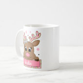 Persoonlijke Roze Kerst Reindeer Kerstcadeau Koffiemok (Voorkant links)