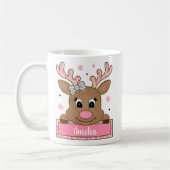Persoonlijke Roze Kerst Reindeer Kerstcadeau Koffiemok (Links)