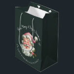 Persoonlijke Roze Kerstman retro Medium Cadeauzakje<br><div class="desc">Vintage roze cadeautas met een waterverf glimlachende roze Kerstman,  gepersonaliseerd met uw naam.</div>