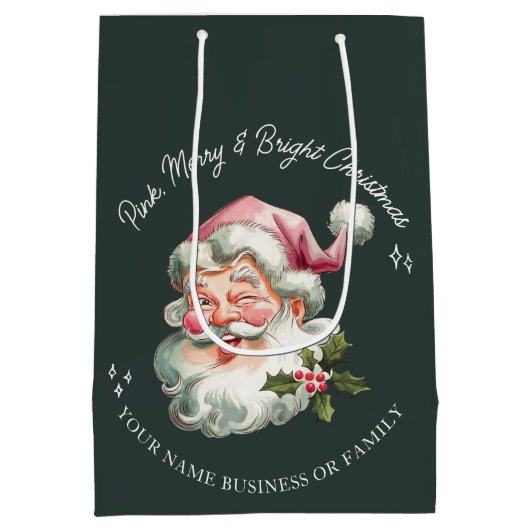 Persoonlijke Roze Kerstman retro Medium Cadeauzakje (Achterkant)