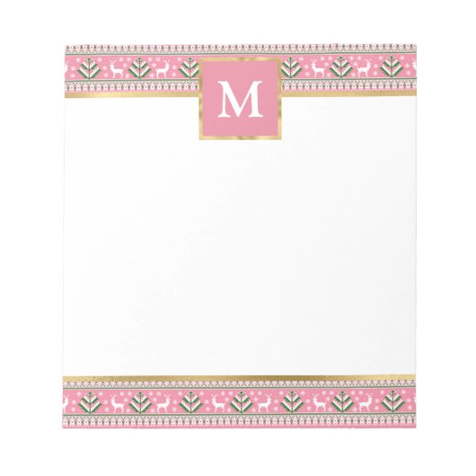 Persoonlijke Roze Kerstmis Fair Isle Notitieblok (Voorkant)
