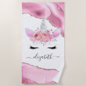 Persoonlijke Roze Kinderen Eenhoorn Strandlaken (Voorkant)