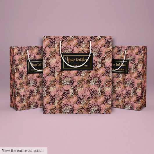 Persoonlijke roze luipaardhuid luxe cadeauverpakki medium cadeauzakje