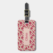 Persoonlijke roze madeliefjes bagagelabel (Voorkant verticaal)