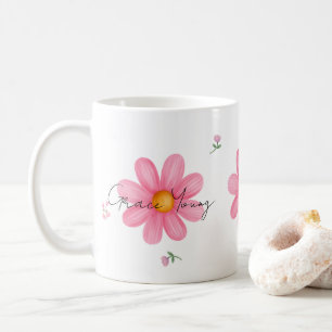 Persoonlijke Roze Madeliefjes Bloem Naam Aangepast Koffiemok