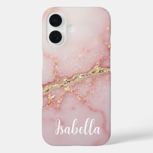 Persoonlijke Roze Marmer Stijlvolle Goud Case-Mate iPhone Case (Achterkant)