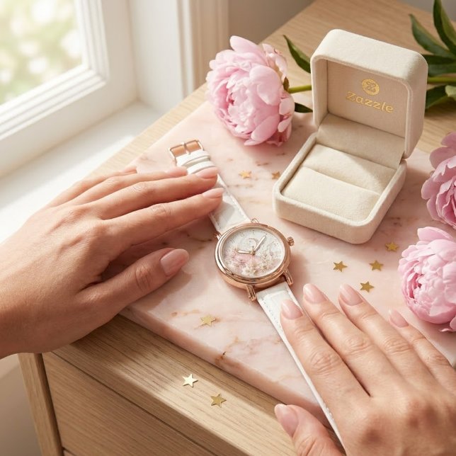 Persoonlijke Roze Marmeren Klok ( Horloge (Creator heeft geüpload)