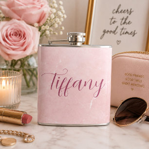 Persoonlijke Roze Marmeren Naam Heupfles