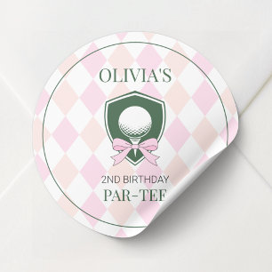 Persoonlijke Roze Meisjes Golf 2e Verjaardag Cadea Ronde Sticker