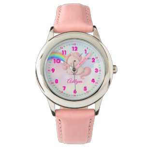 Persoonlijke Roze Meisjes Waterverf Regenboog Eenh Horloge