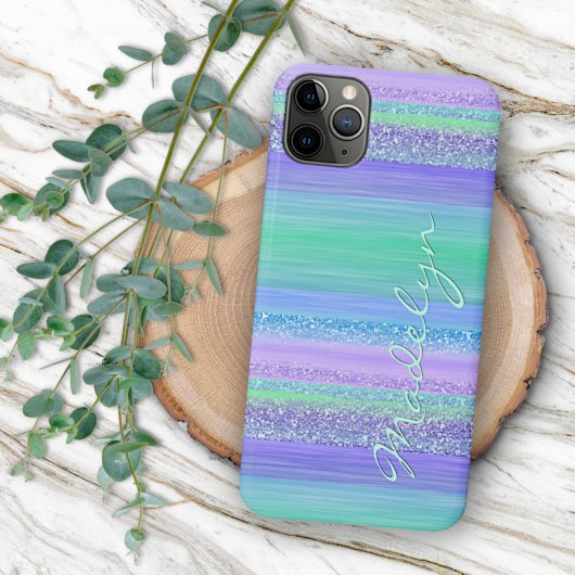 Persoonlijke Roze Mint Groen Blauw Paars Streep Case-Mate iPhone Case