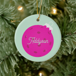Persoonlijke Roze Mintgroene Pickleball Kerstmis Keramisch Ornament