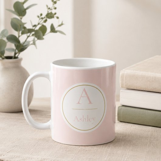 Persoonlijke Roze Monogram Naam Elegant Koffiemok