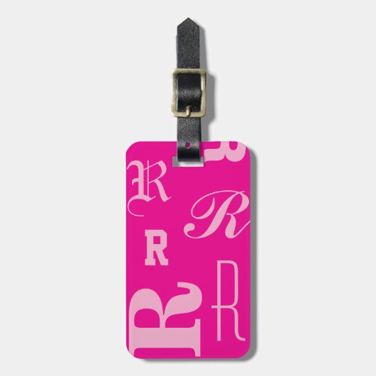 Persoonlijke Roze, Monogram Typografie Initialen Bagagelabel (Voorkant verticaal)