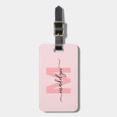 Persoonlijke Roze Monogramnaam Bagagelabel (Voorkant verticaal)