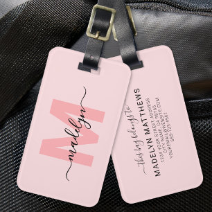 Persoonlijke Roze Monogramnaam Bagagelabel