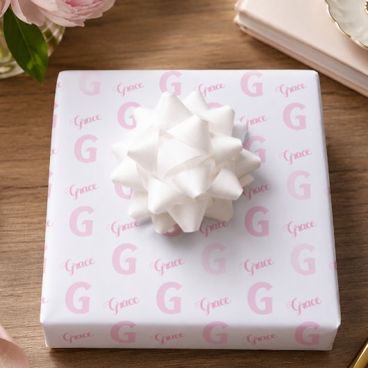 Persoonlijke Roze Naam Initiaal Inpakpapier Vel