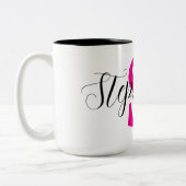 Persoonlijke Roze Naam Monogram Cadeaus Tweekleurige Koffiemok (Links)