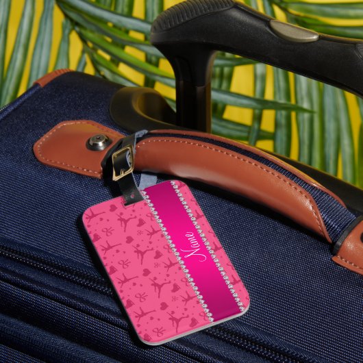 Persoonlijke roze naamschaatsen bagagelabel (Voorkant Insitu 1)
