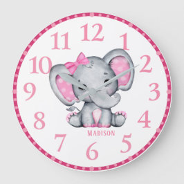 Persoonlijke roze olifant wandklok voor meisjes