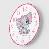 Persoonlijke roze olifanten wandklok voor meisjes (Hoek)