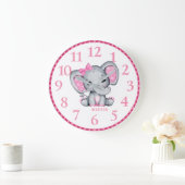 Persoonlijke roze olifanten wandklok voor meisjes (Huis)