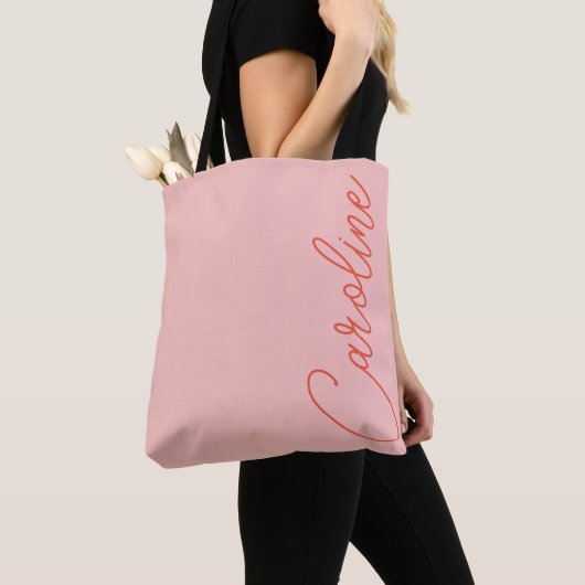 Persoonlijke Roze Oranje Eenvoudige Script Typogra Tote Bag (Dichtbij)