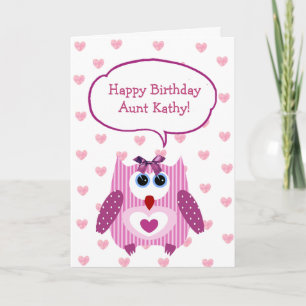 Persoonlijke roze orwl Happy Birthday-kaart voor t Kaart