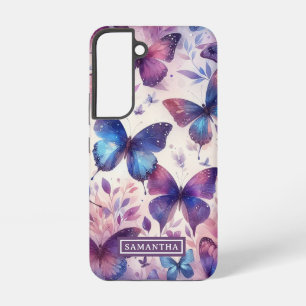 Persoonlijke Roze Paarse Waterverf Vlinder Samsung Galaxy Hoesje