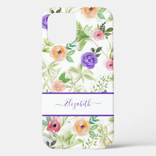 Persoonlijke Roze Paarse Witte Bloemen Case-Mate iPhone Case (Achterkant)